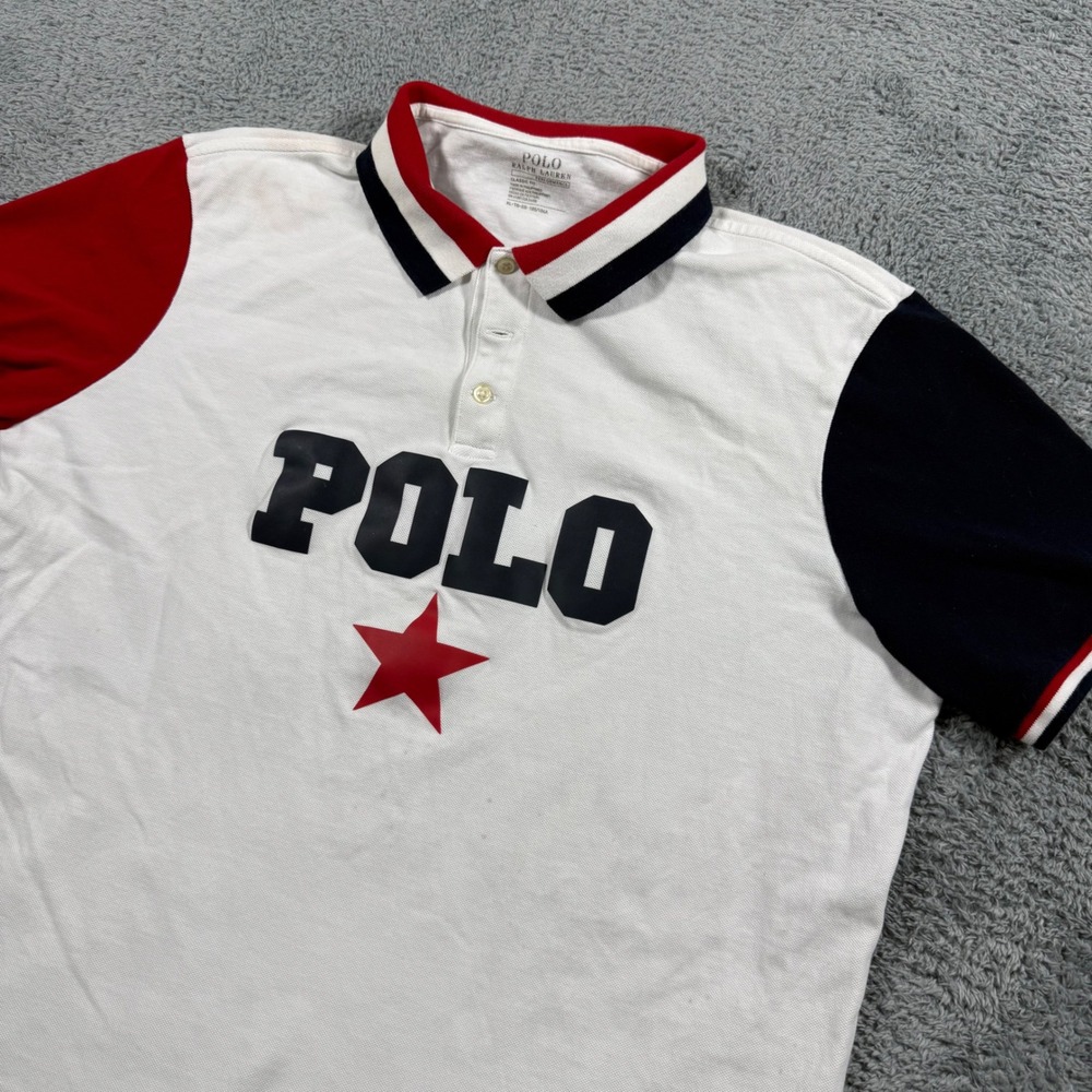 Polo Ralph Lauren Performance USA Theme Color‎ Block Big Star Striped Collar XL